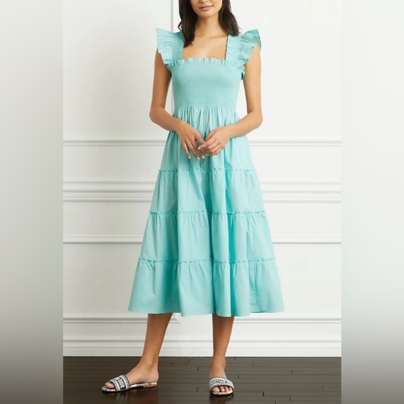 HILL HOUSE HOME Ellie Nap Dress Poplin Midi Limited Edition Bay Blue Small - Picture 1 of 13